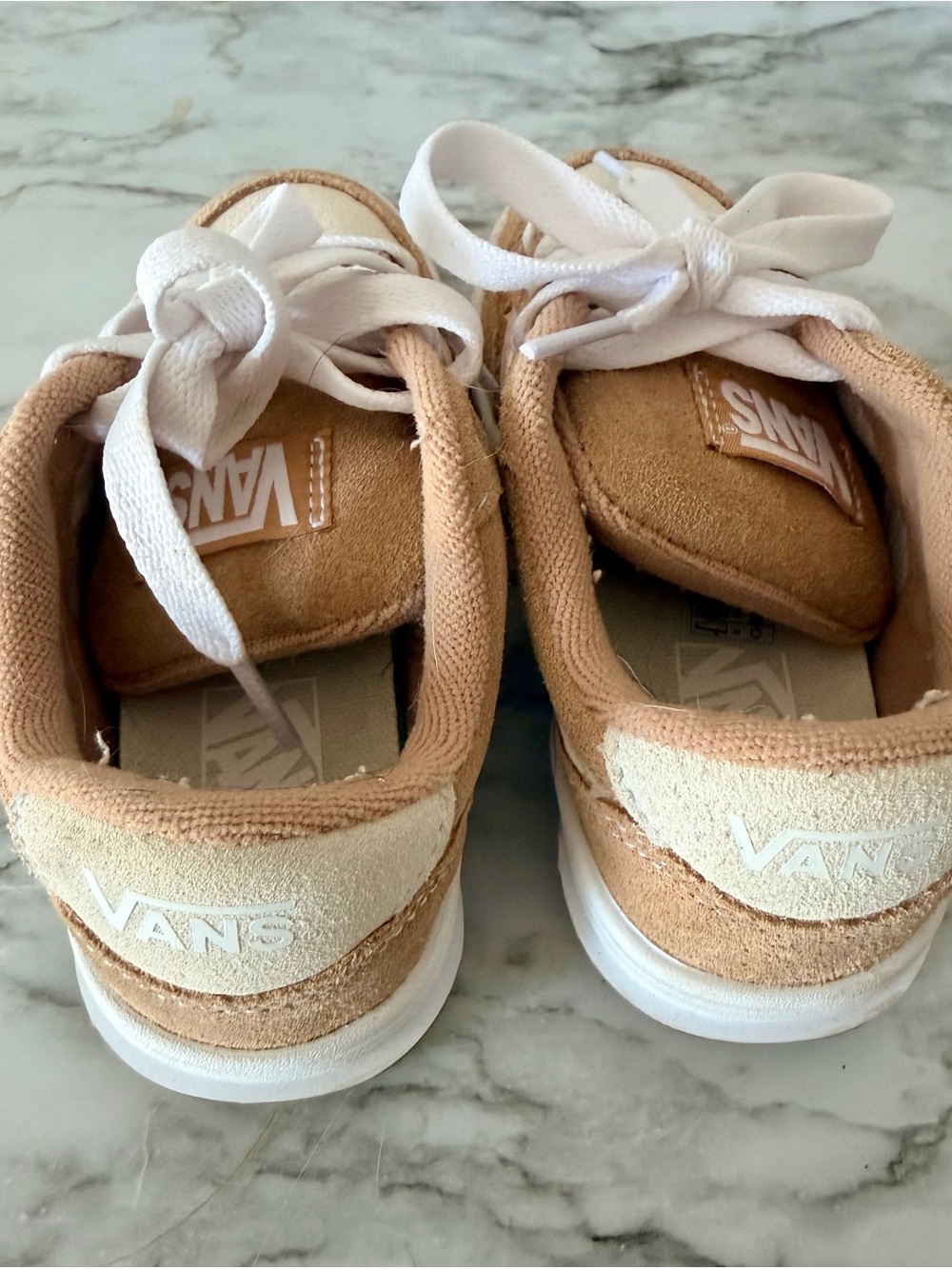 Vans Kids Tan Suede Sneakers with Pink Stripe and White Laces - Picture 5 of 5